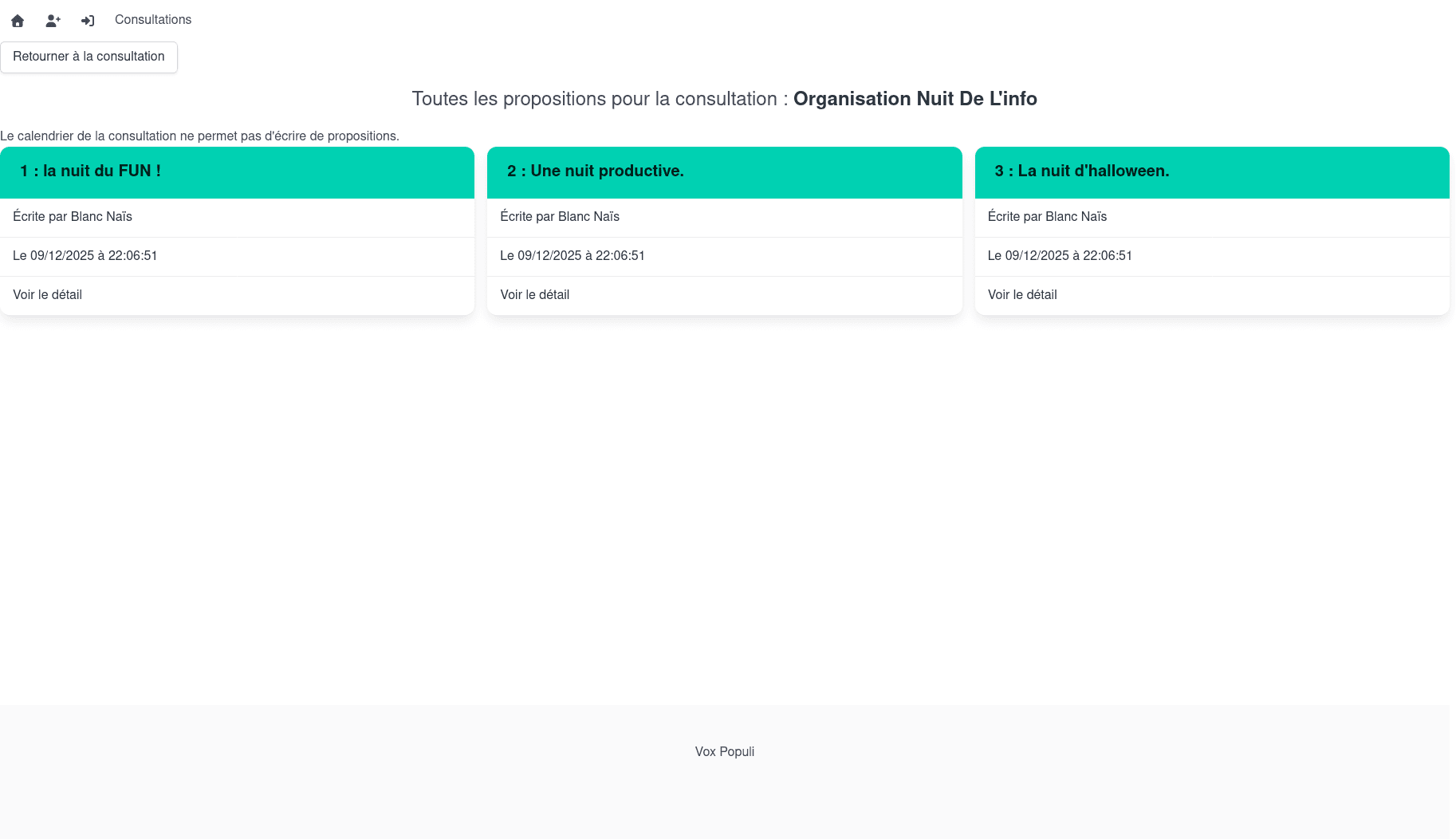 Page d'une propositions Page d'une propositions